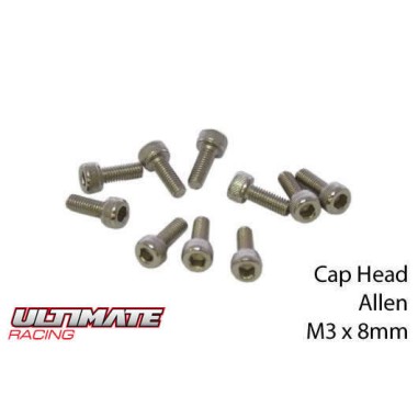 Ultimate Racing Vis tête cylindrique M3x8mm - 10 pièces