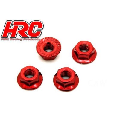 HRC Racing Ecrou de roue M4 strié flasqué - acier - Rouge