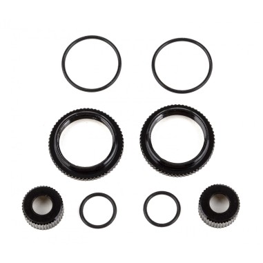 Team Associated 13mm Shock Collar and Seal Retainer Set, black aluminum