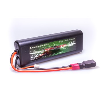 Swaytronic Batterie LiPo 2S - 7.4V - 4500mAh 45/90C T-Plug avec adaptateur Tamiya