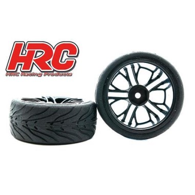 HRC Racing Roues complètes 1/10 - Jantes Five Blocks Black - Pneus Street Devil