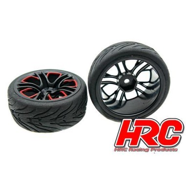 HRC Racing Roues complètes 1/10 - Jantes Five Blocks Black/Red - Pneus Street Devil