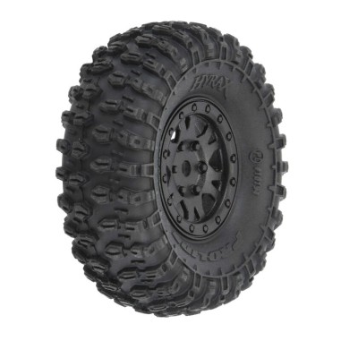 Pro-Line Roues complètes 1/24 Crawler SCX24 - Pneus Hyrax - Jantes Impulse Noir Bead-Loc